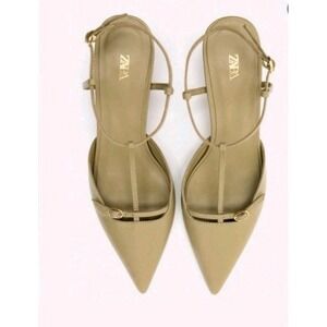 Zara Pointy Toe Strappy Kitten Heel Sandal Taupe Size EU 38/US 8 NWOB